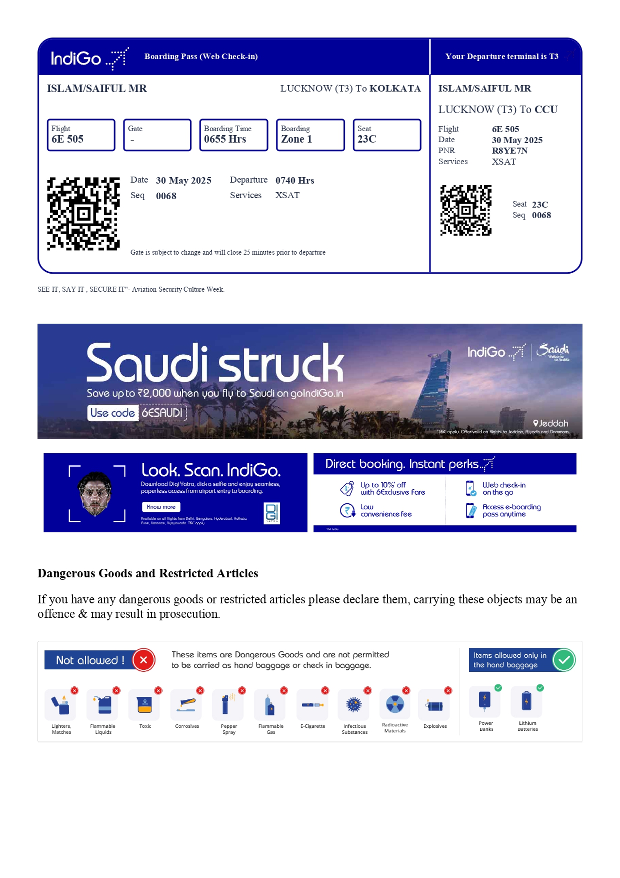 IndiGo web check-in interface for boarding pass download